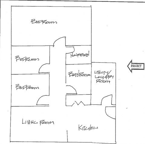 Floor plan for 3 beds, 1.5 baths, 962 sqft